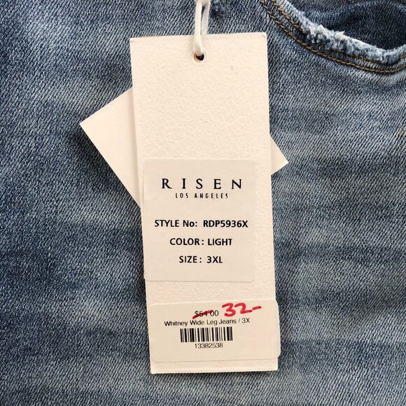 NWT Risen Women Whitney Jeans Size 3XL Light Wash Wide Leg Distressed Blue Denim - Picture 10 of 16